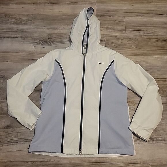 Nike Jacket Adult Large Windbreaker Gray‎ White Full-Zip Hoodie VGT - Picture 1 of 10